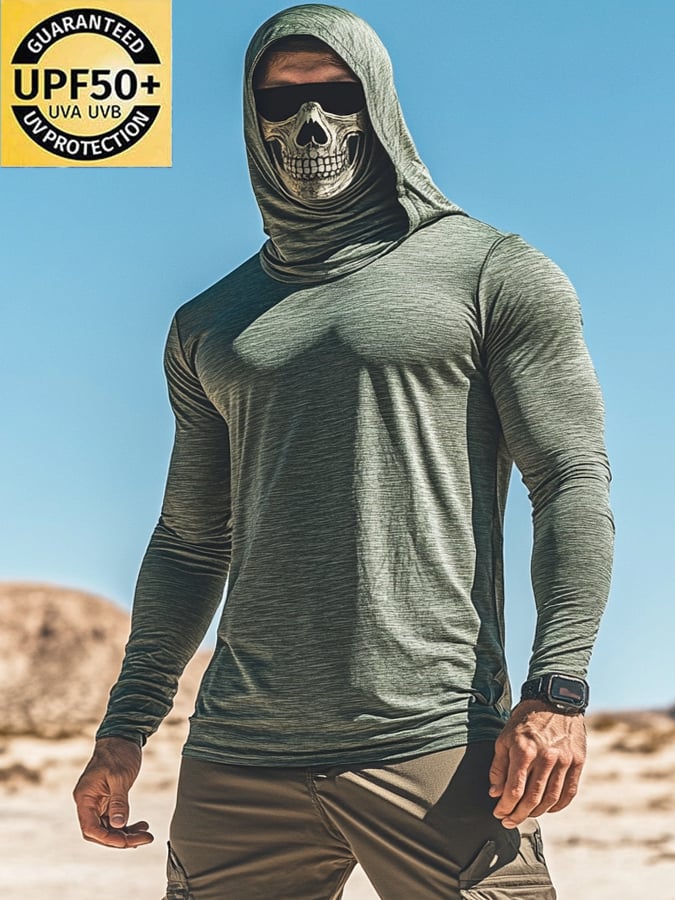 Men's Outdoor Sun Protection Breathable Cool Mask Hooded Sun Protection Long-Sleeved Top