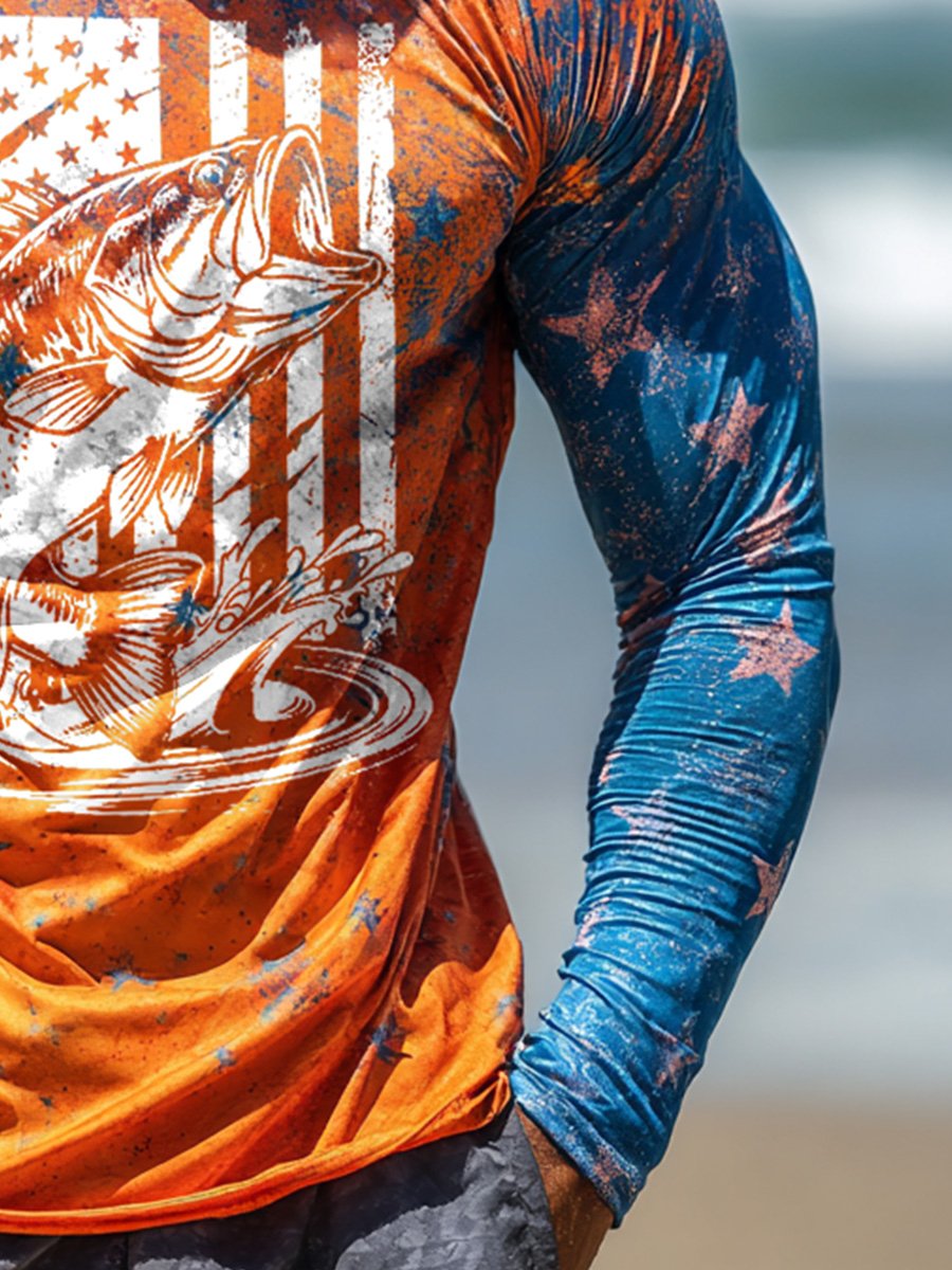 Men's Outdoor Sun Protection Breathable Cool Face Mask Hooded Printed Long-Sleeved Top
