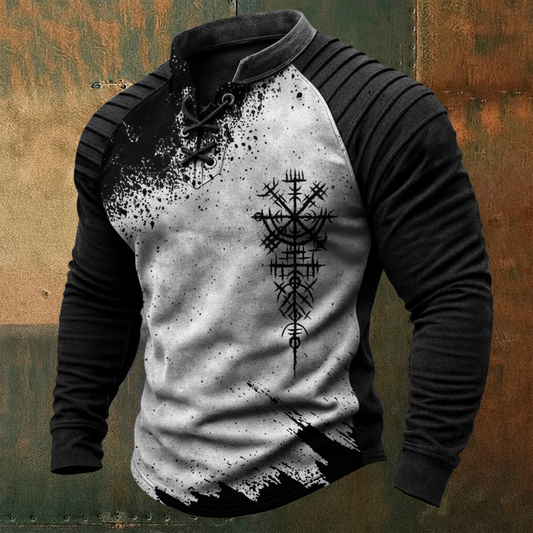 Nordic Viking Two-Tone Vegvísir Casual Long-Sleeve Shirt