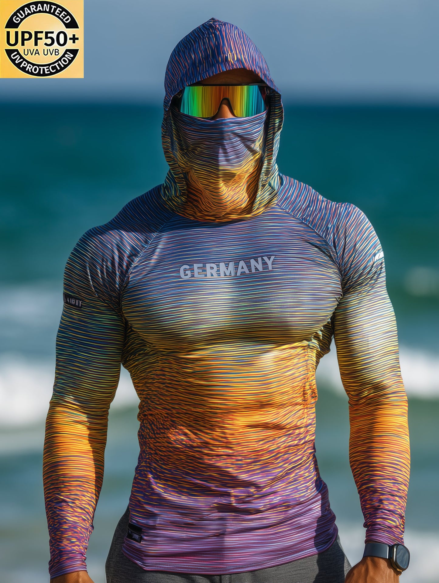 Gradient Stripes Germany Hooded Sun Shield Shirt