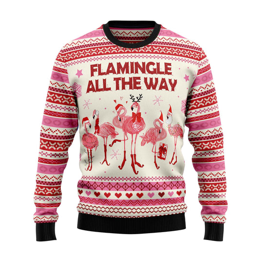 Unisex Vintage Flamingo Flamingle All The Ways Print Crew Neck Ugly Christmas Sweatshirt