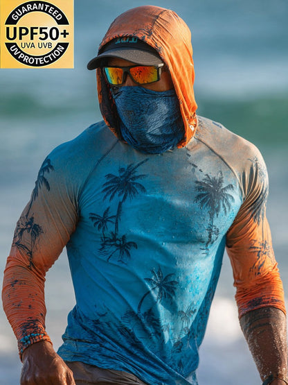 Men's Outdoor Sunscreen Breathable Cool Hooded Printed Surf Long-Sleeve Top