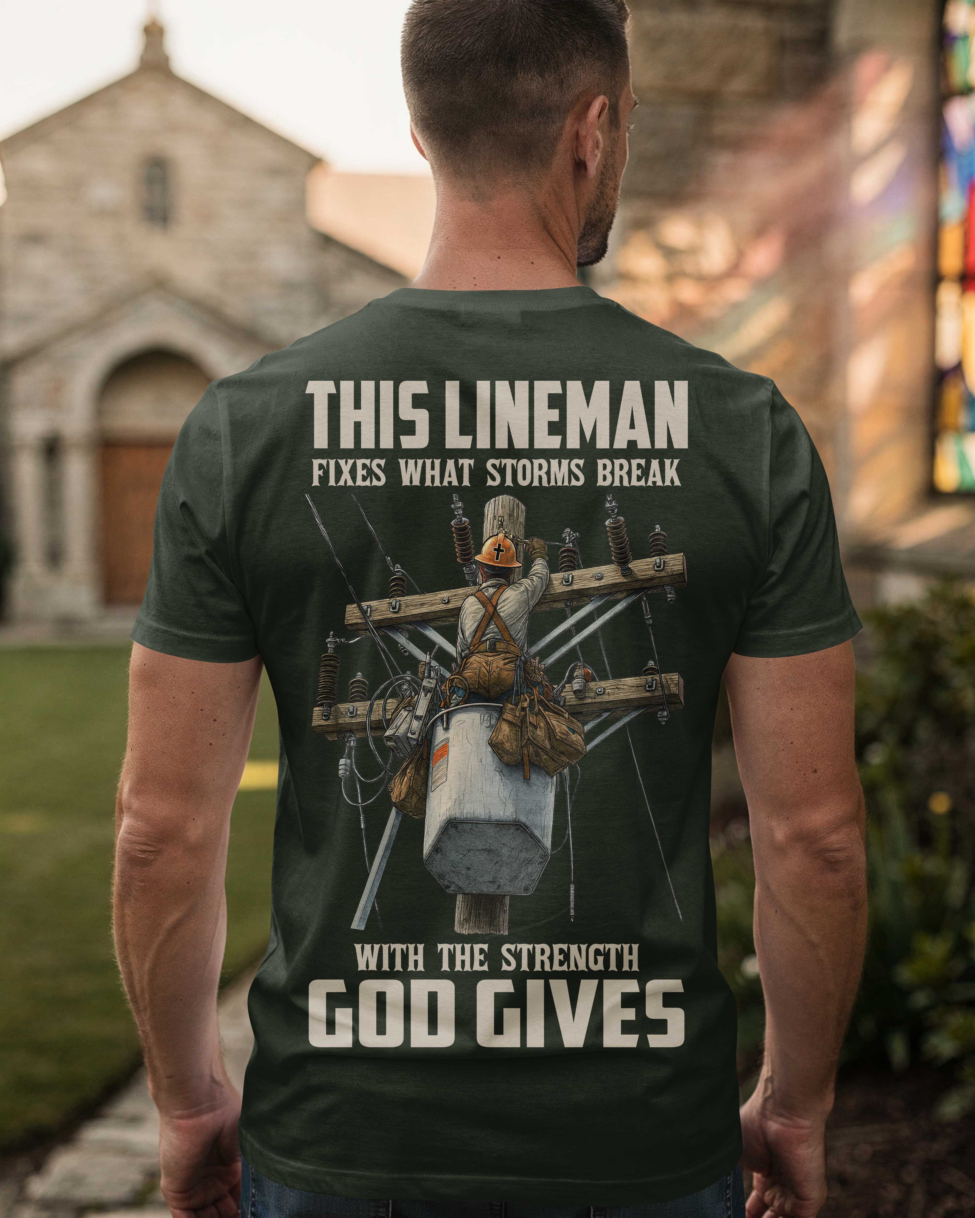 This Lineman Fixes What Storms Break With The Strength God Gives V-neck