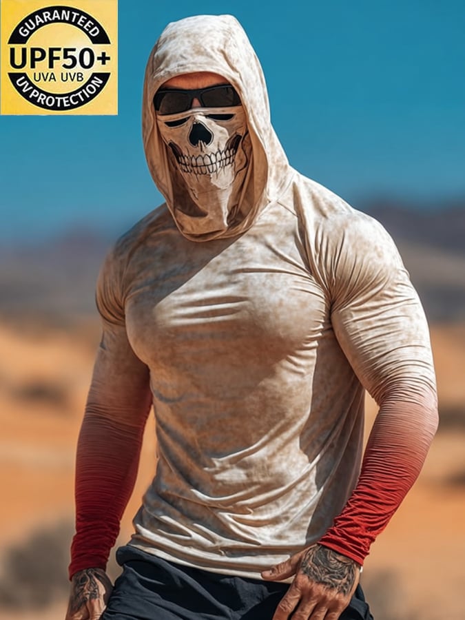 Men's Outdoor Sun Protection Breathable Cool Mask Hooded Sun Protection Long-Sleeved Top