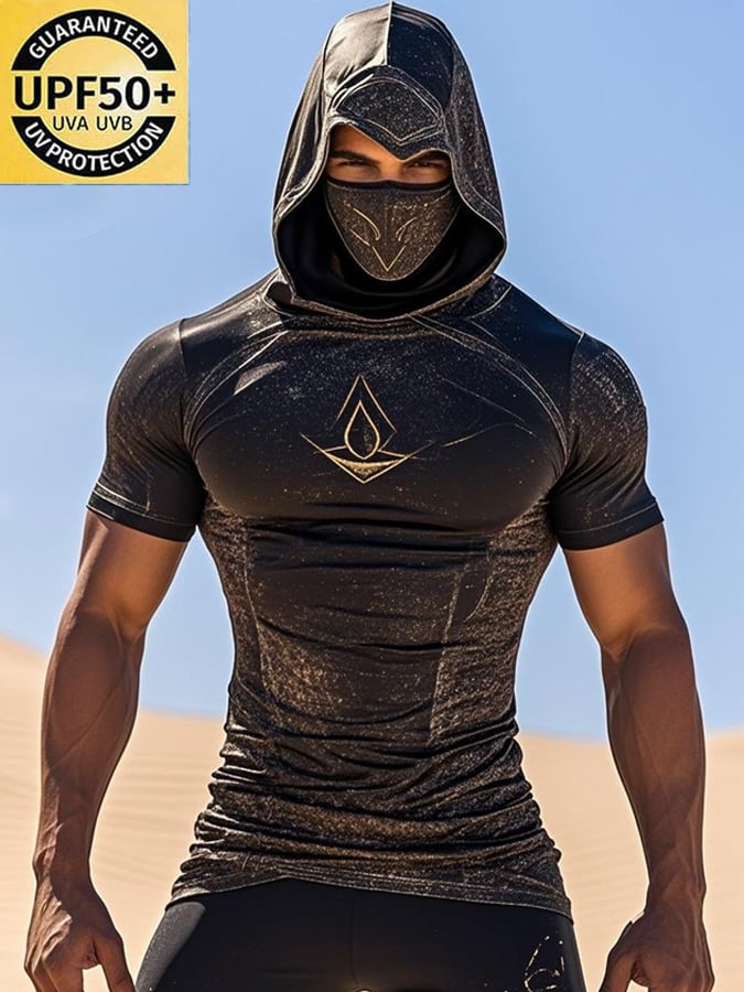 Men's Outdoor Sun Protection Breathable Cool Mask Hooded Sun Protection Short-Sleeved Top