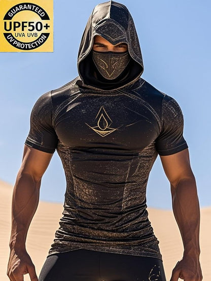 Men's Outdoor Sun Protection Breathable Cool Mask Hooded Sun Protection Short-Sleeved Top