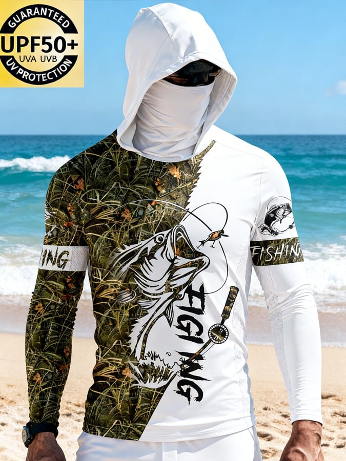 Men's Outdoor Sun Protection Breathable Cool Hooded Sun Protection Long-Sleeved Top
