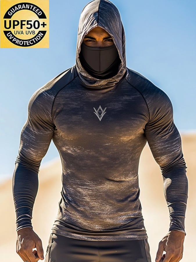 Men's Outdoor Sun Protection Breathable Cool Mask Hooded Sun Protection Long-Sleeved Top
