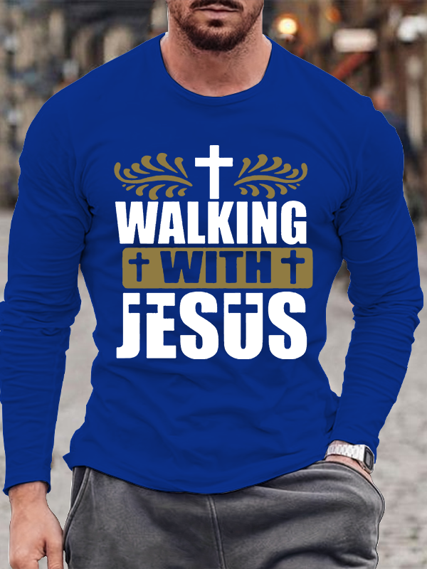 Walking With Jesus Christian Cotton Long Sleeve T-Shirt
