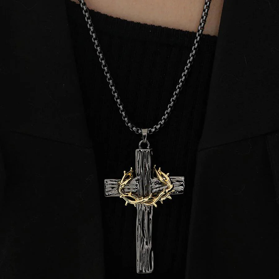 Jesus Crown Of Thorns Cross Sacred Protection Pendant Necklace