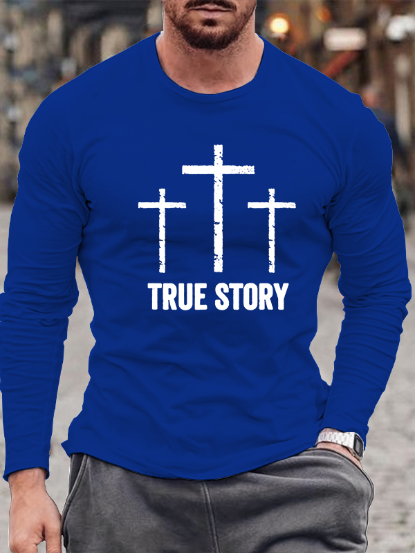 Christian Christmas Resurrection Day Jesus Three Crosses Cotton Long Sleeve T-Shirt