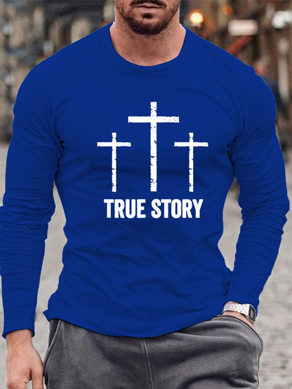 Christian Christmas Resurrection Day Jesus Three Crosses Cotton Long Sleeve T-Shirt