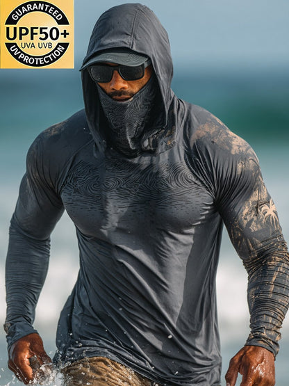 Men's Outdoor Sunscreen Breathable Cool Hooded Printed Surf Long-Sleeve Top