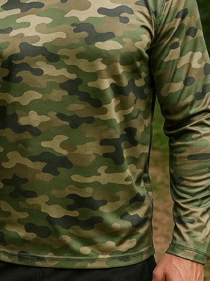Men's Outdoor Sun Protection Breathable Cool Hunting Camouflage Mask Hooded Sun Protection Long-Sleeved Top
