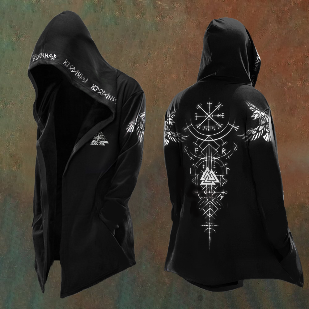 Men's Vikings Bird Graphics Printed Vintage Hooded Jacket