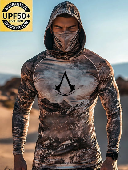 Men's Outdoor Sun Protection Breathable Cool Mask Hooded Sun Protection Long-Sleeved Top