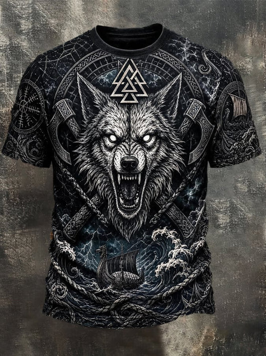 Men's Vintage Viking-Print T-Shirt
