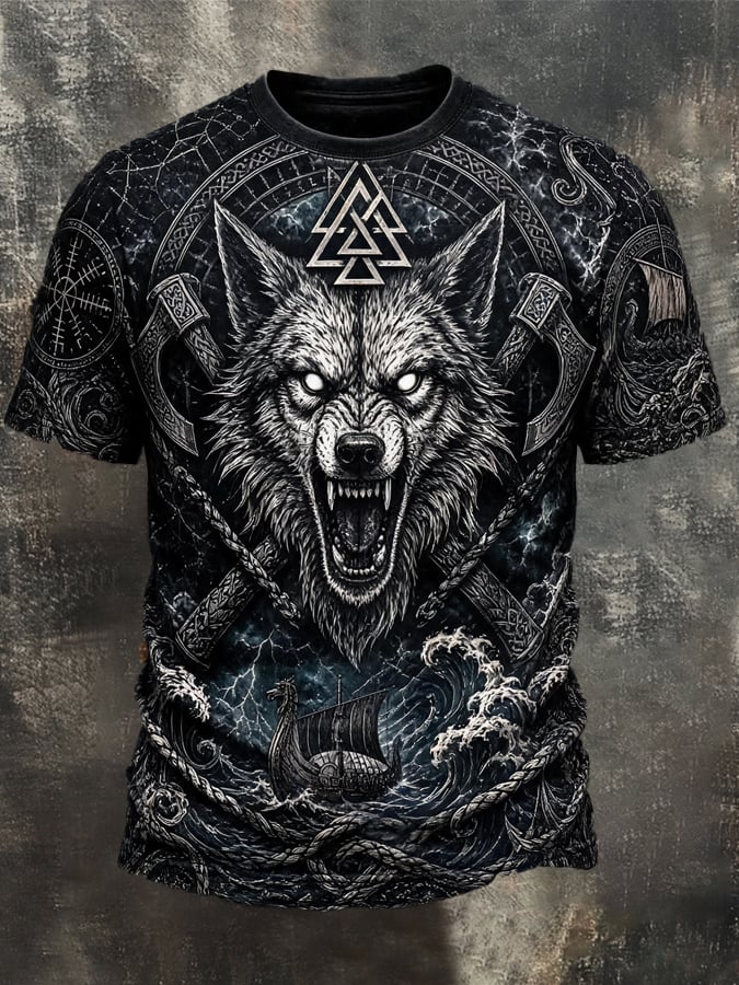 Men's Vintage Viking-Print T-Shirt