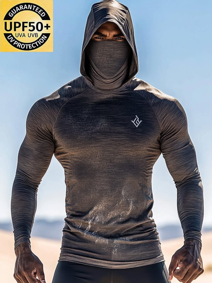 Men's Outdoor Sun Protection Breathable Cool Mask Hooded Sun Protection Long-Sleeved Top