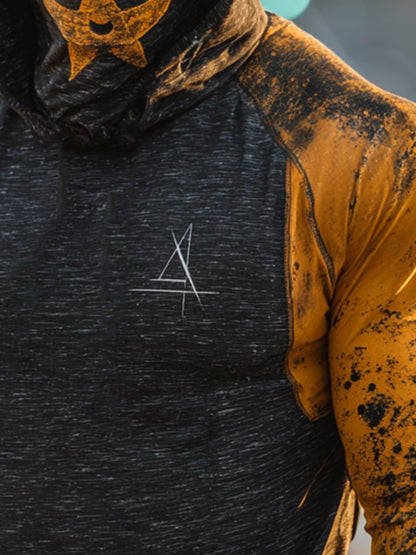 Men's Retro Logo Print Outdoor Sun Protection Breathable Cooling Mask Hooded Sun Protection Long Sleeve Top