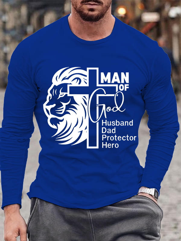 Man Of God Husband Dad Protector Hero Christian Cotton Long Sleeve T-Shirt