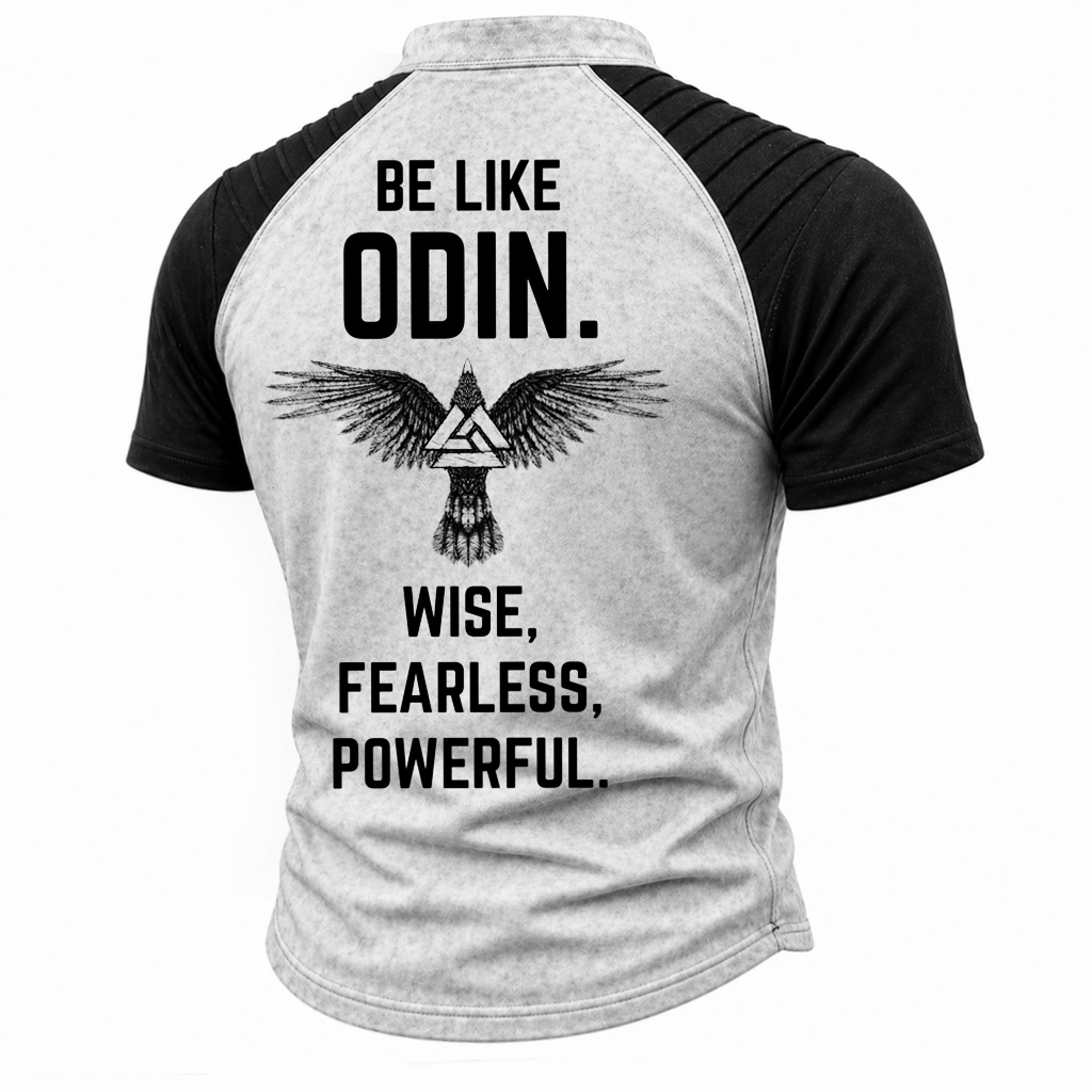 Men's Lace-Up Henley T-Shirt - Norse Graphic Two-Tone Raglan Short Sleeve Top