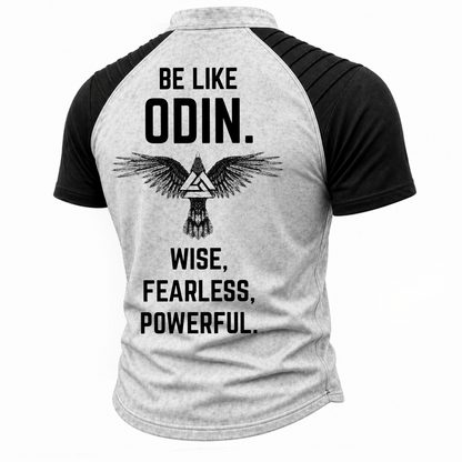 Men's Lace-Up Henley T-Shirt - Norse Graphic Two-Tone Raglan Short Sleeve Top