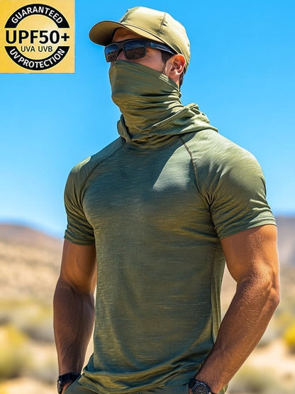 Men's Outdoor Sun Protection Breathable Cool Mask Hooded Sun Protection Short-Sleeved Top