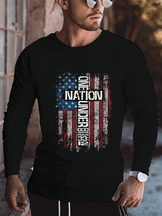 One Nation Under God Crew Neck Long Sleeve T-Shirt