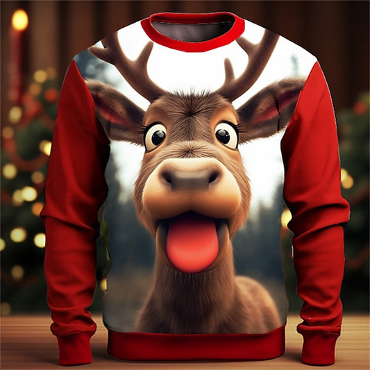 Men's Elk Deer 3D Print Christmas Cartoon Crew Neck Long Sleeve Sweatshirts