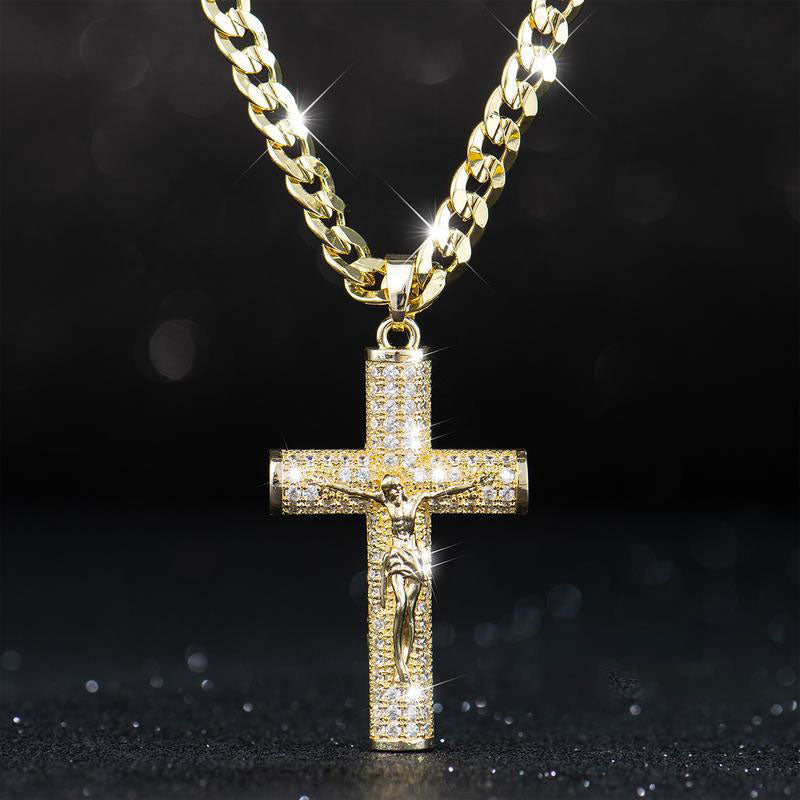 Cross Diamond-studded Cuban Chain Necklace