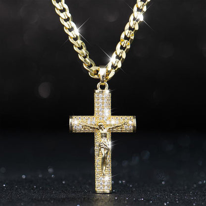 Cross Diamond-studded Cuban Chain Necklace