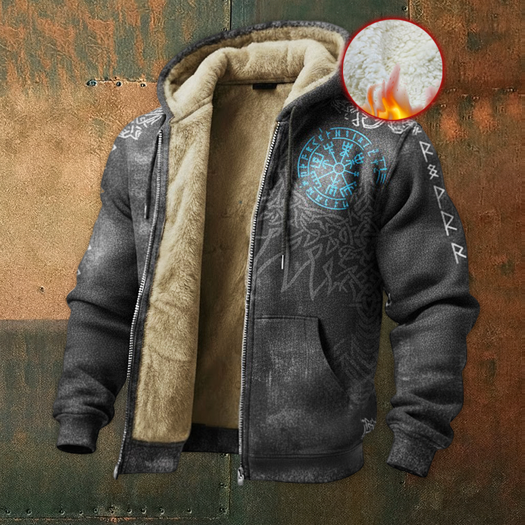 Viking Nordic Vegvisir Raven Casual Long-Sleeve Warm Fleece Hoodie