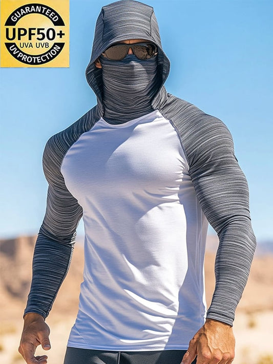 Men's Outdoor Sun Protection Breathable Cool Hooded Sun Protection Long-Sleeved Top