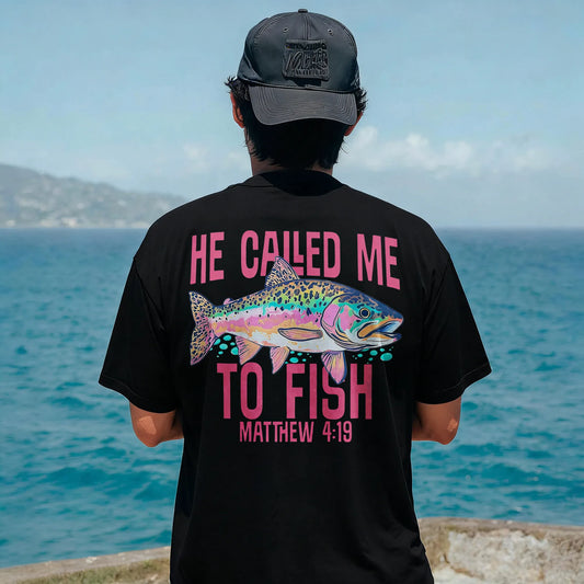 He Called Me To Fish Matthew 4:19 Printed Men's T-shirt