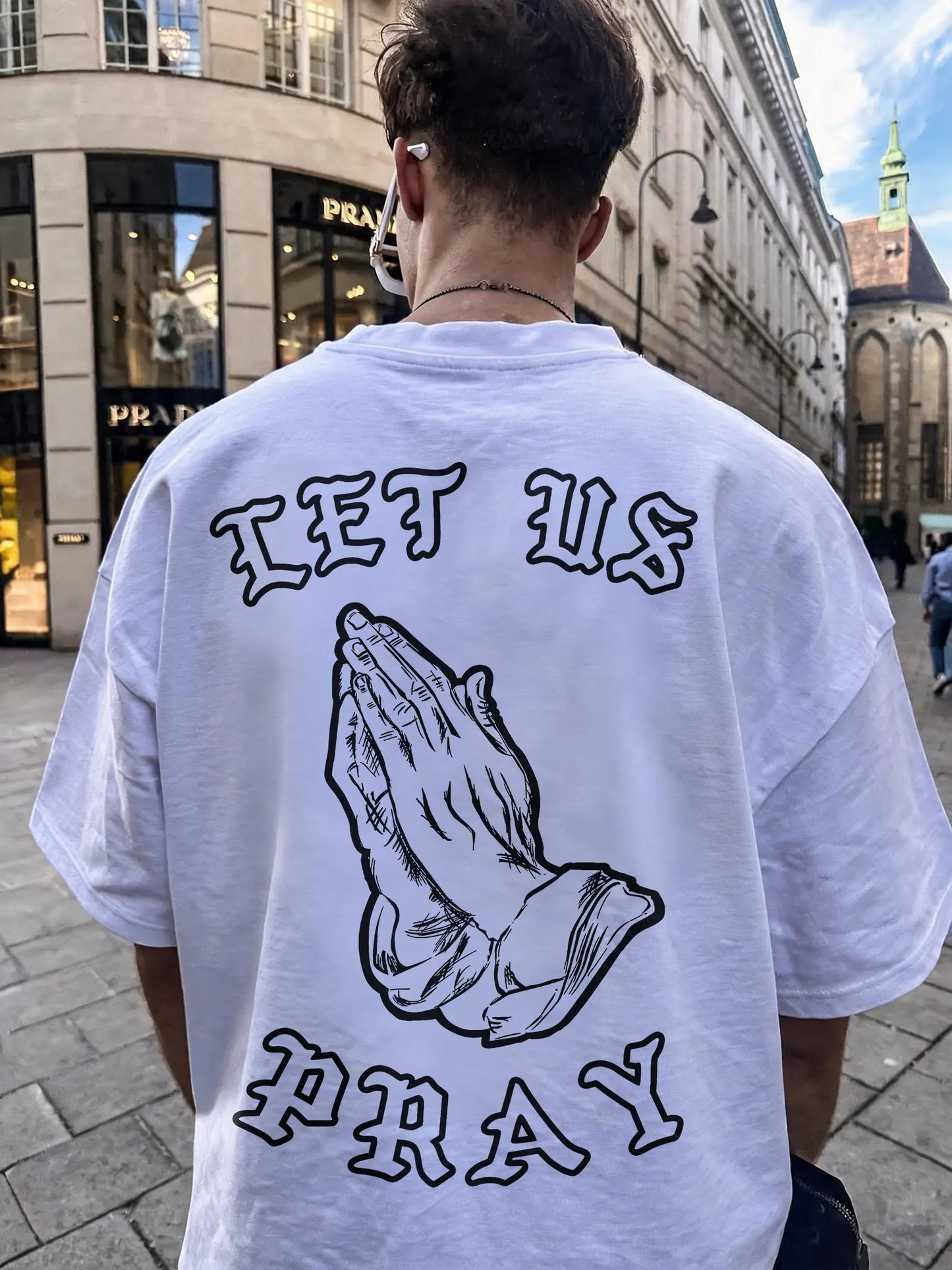 Let Us Pray Prayer Hands Sketch Printed Men's T-shirt