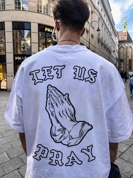Let Us Pray Prayer Hands Sketch Printed Men's T-shirt