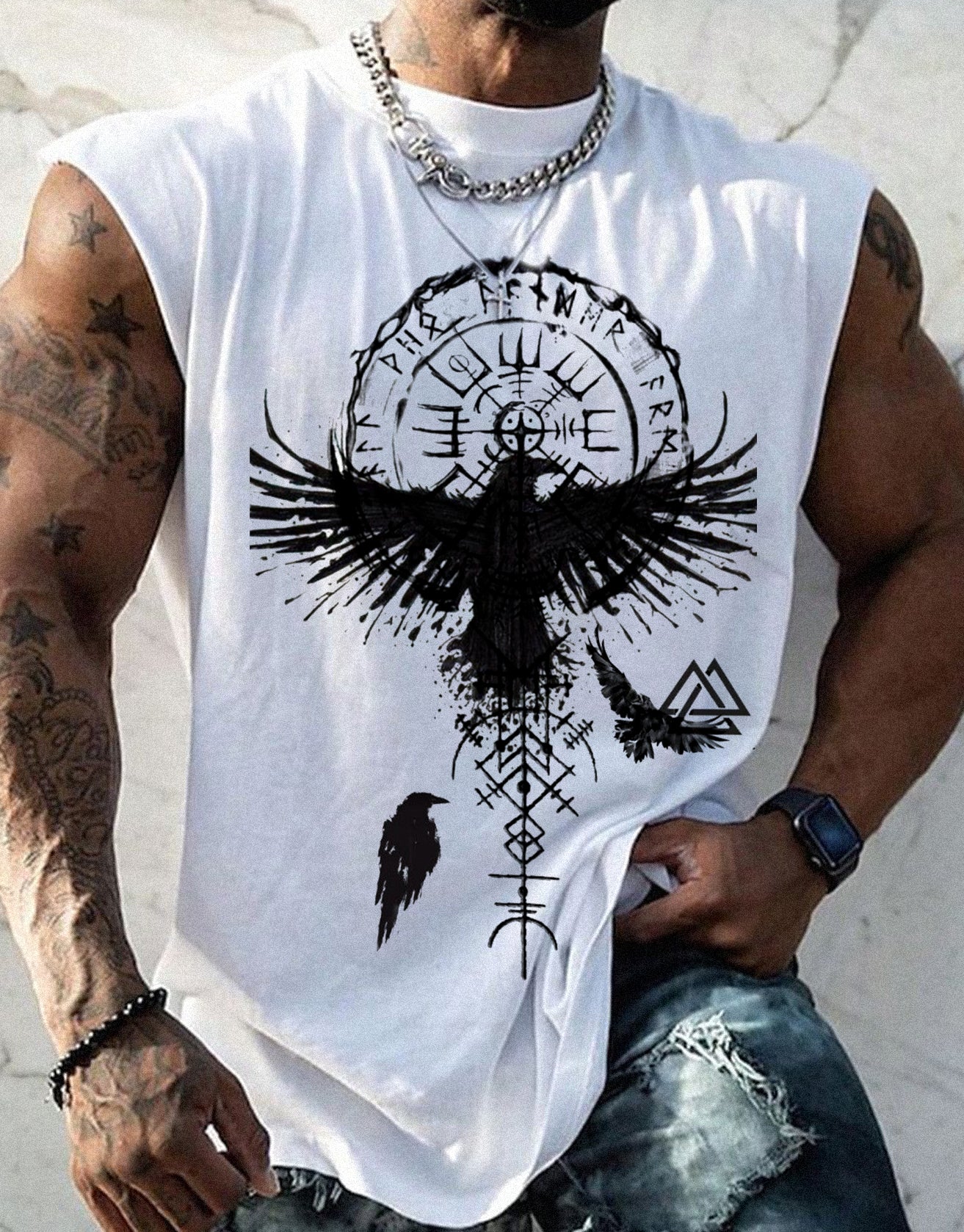Viking Print Sleeveless T-shirt Vest