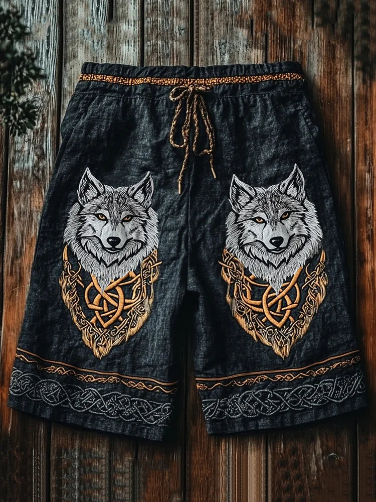 Men's Viking Rune Mythical Wolf Art Graphics Sports Shorts