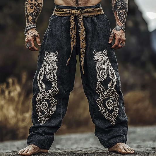 Men's Viking Mythical Vintage Graphics Wolf Fenrir Sweatpants