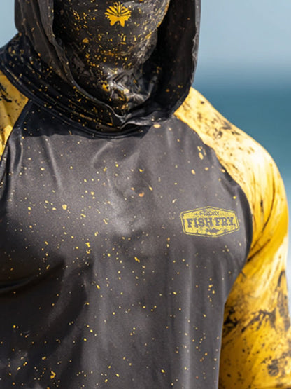Men's Outdoor Sun Protection Breathable Cool Face Mask Hooded Printed Long-Sleeved Top