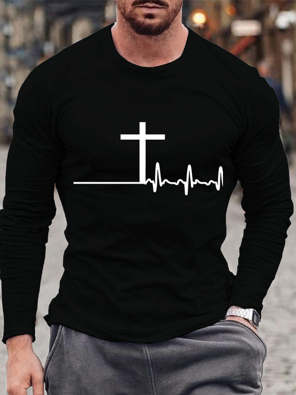 ECG Cross Cotton Crew Neck Long Sleeve T-Shirt