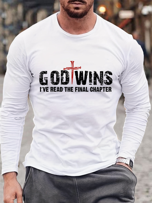 God Wins I've Read the Final Chapter Red Nail Cross Cotton Long Sleeve T-Shirt