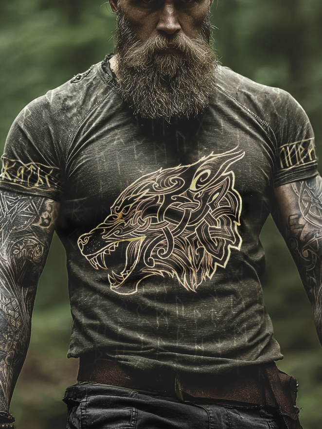 Men's Viking Nordic Fenrir Wolf Rune Totem Rune Retro Shirt