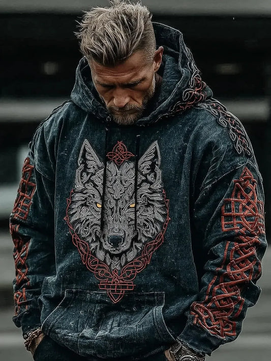 Viking Style Inspired Wolf Rune Digital 3D Printed Unisex Casual Hoodie