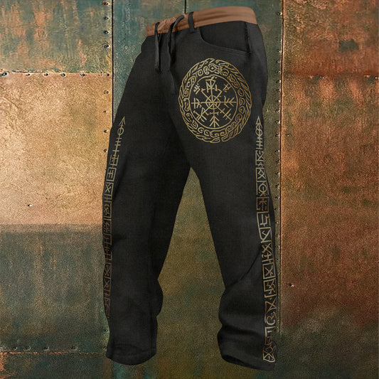 Nordic Forest Tribe Totem Retro Print Trousers