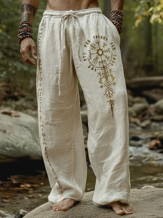 Men's Viking Holiday Style Vintage Ethnic Rune Totem Casual Linen Pants