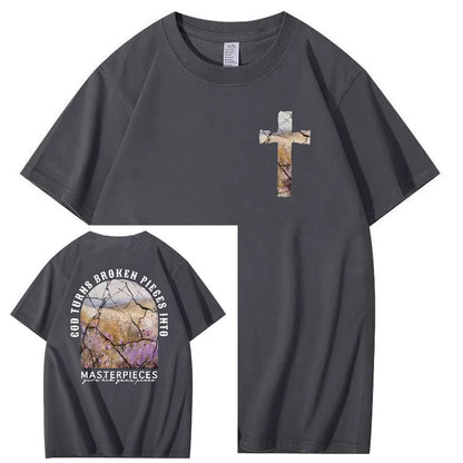God Turns Broken Pieces Into Masterpieces Christian Pattern Crew Neck T-Shirt