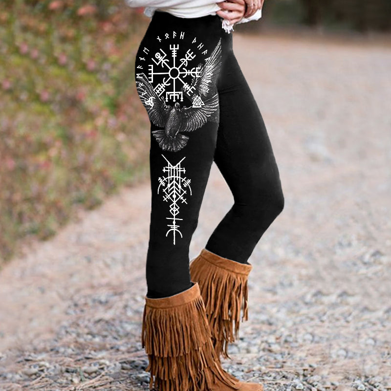 Tribal Bird Viking Ethnic Graphics Retro Leggings