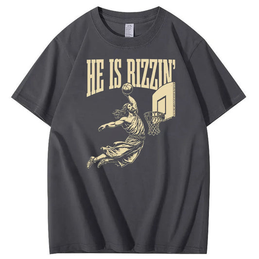 He Is Rizzin Christian Pattern Printing Print Crew Neck T-Shirt